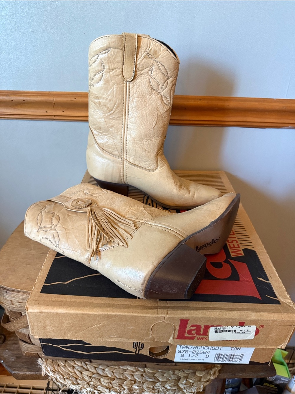 Vintage Laredo Tan Leather Fringe Tassel Cowboy Boots USA Made 10 M
